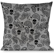 Buckle-Down Throw Pillow - Bandana/Skulls Silver/Black Throw Pillows Buckle-Down   