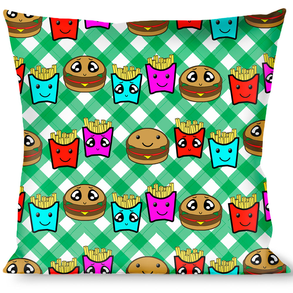 Buckle-Down Throw Pillow - Burger & Fries Cartoon Straight Green Tablecloth Throw Pillows Buckle-Down   