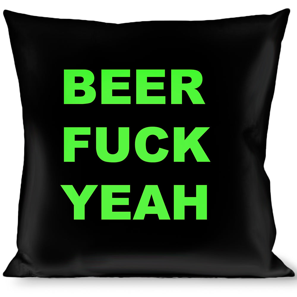 Buckle-Down Throw Pillow - BEER FUCK YEAH Black/Neon Green Throw Pillows Buckle-Down   