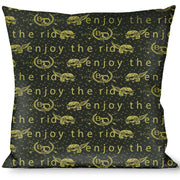 Buckle-Down Throw Pillow - BD Winged Skull ENJOY THE RIDE Olive/Lime Green Throw Pillows Buckle-Down   