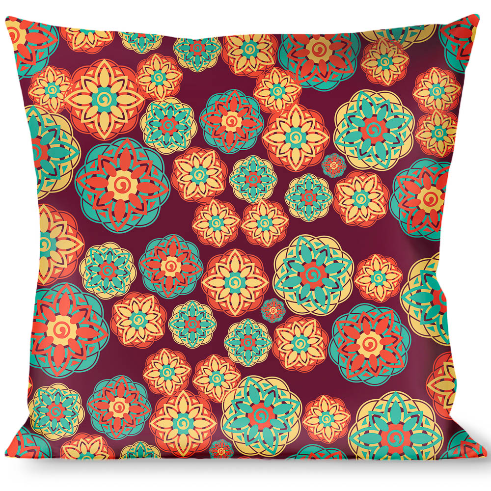 Buckle-Down Throw Pillow - Boho Mandala Burgundy/Yellow/Turquoise/Orange Throw Pillows Buckle-Down   