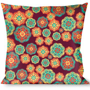 Buckle-Down Throw Pillow - Boho Mandala Burgundy/Yellow/Turquoise/Orange Throw Pillows Buckle-Down   