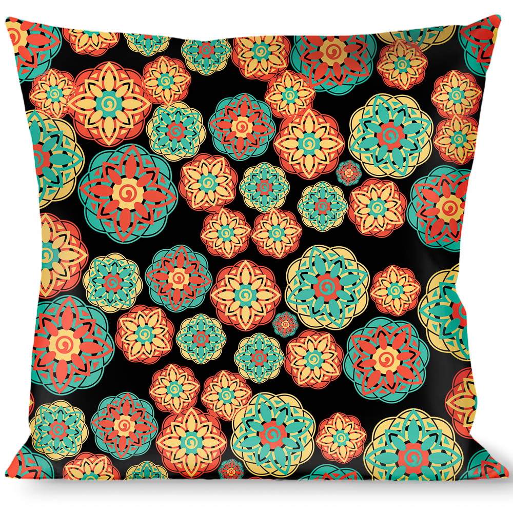 Buckle-Down Throw Pillow - Boho Mandala Black/Yellow/Turquoise/Orange Throw Pillows Buckle-Down   