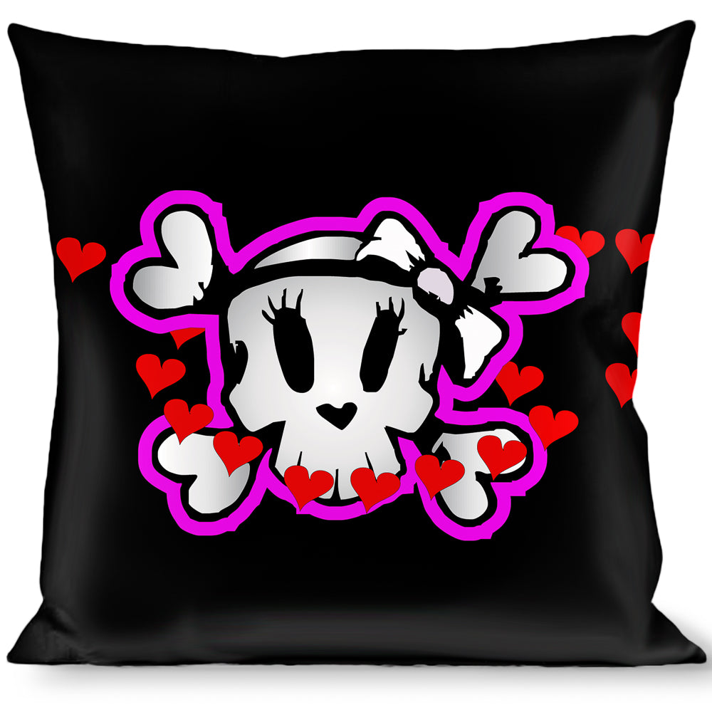 Buckle-Down Throw Pillow - Cute Skulls w/Hearts Throw Pillows Buckle-Down   