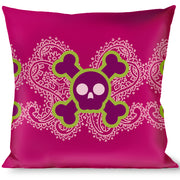 Buckle-Down Throw Pillow - Cute Skulls w/Paisley Purple/Pink/Green Throw Pillows Buckle-Down   