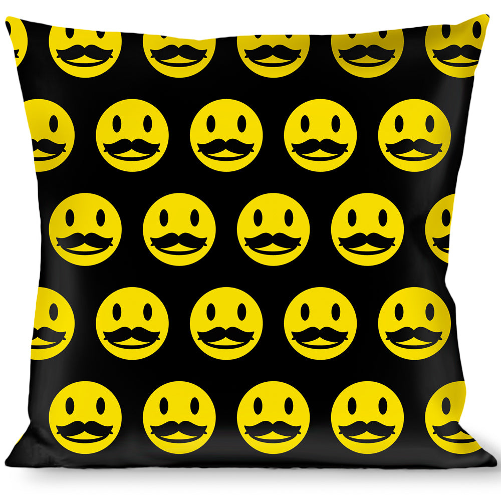 Buckle-Down Throw Pillow - Mustache Happy Face2 Black/Yellow/Black Throw Pillows Buckle-Down   