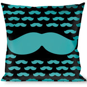 Buckle-Down Throw Pillow - Mustaches Mini/Single Repeat Black/Turquoise Throw Pillows Buckle-Down   