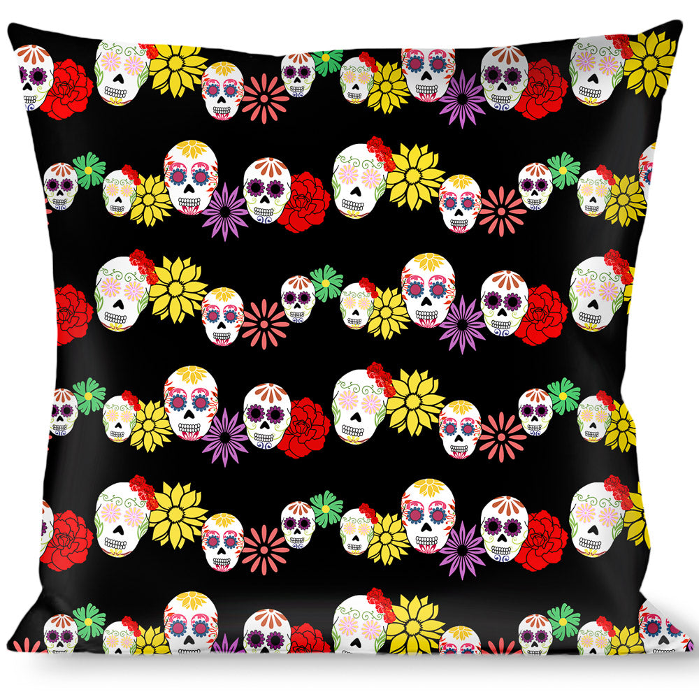 Buckle-Down Throw Pillow - Sugar Skulls & Flowers Black/Multi Color Throw Pillows Buckle-Down   