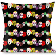 Buckle-Down Throw Pillow - Sugar Skulls & Flowers Black/Multi Color Throw Pillows Buckle-Down   