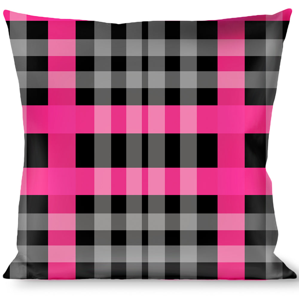 Buckle-Down Throw Pillow - Plaid Black/Gray/Fuchsia Throw Pillows Buckle-Down   