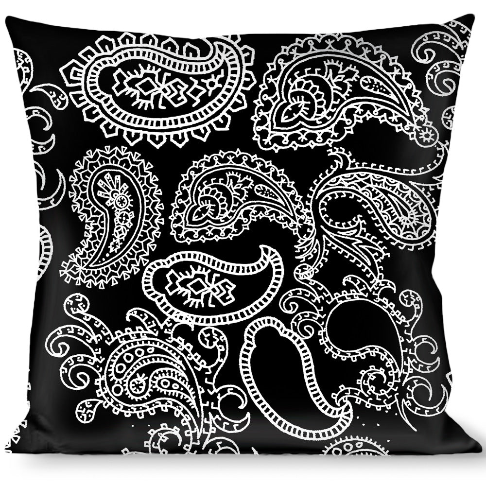 Buckle-Down Throw Pillow - Paisley2 Black/White Throw Pillows Buckle-Down   