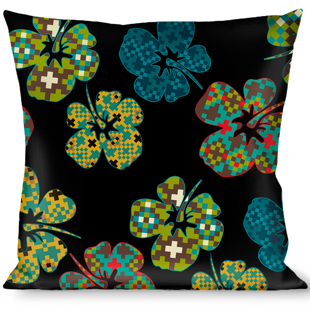 Buckle-Down Throw Pillow - Pixilated Hibiscus Flowers Black/Multi Color Throw Pillows Buckle-Down   