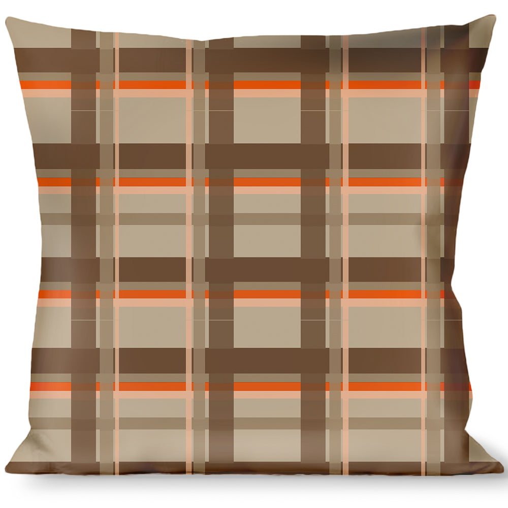 Buckle-Down Throw Pillow - Plaid Tan Shades/Orange Throw Pillows Buckle-Down   