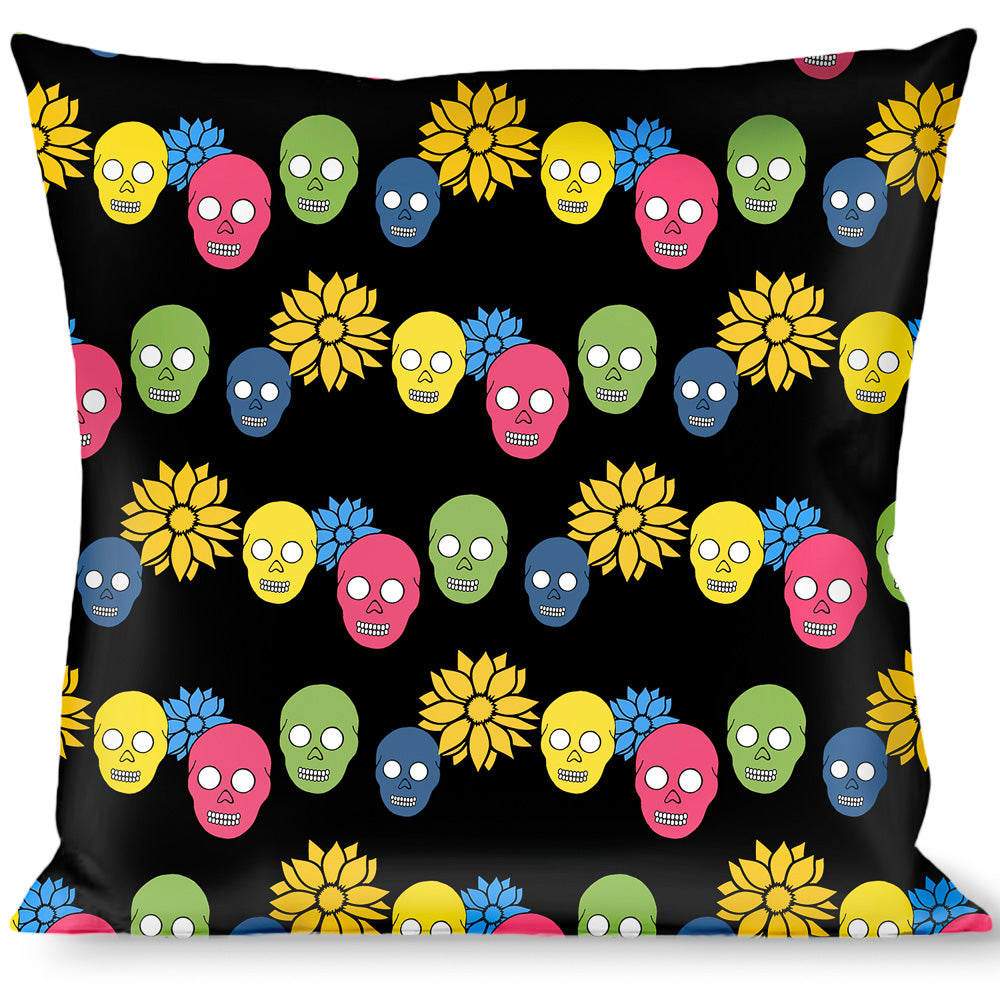 Buckle-Down Throw Pillow - Skulls & Flowers Black/Multi Color Throw Pillows Buckle-Down   