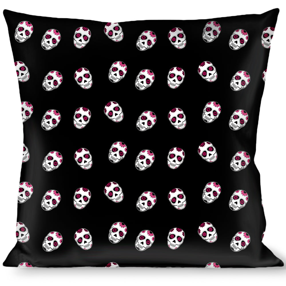 Buckle-Down Throw Pillow - Sugar Skulls Scattered Black/White/Fuchsia Throw Pillows Buckle-Down   