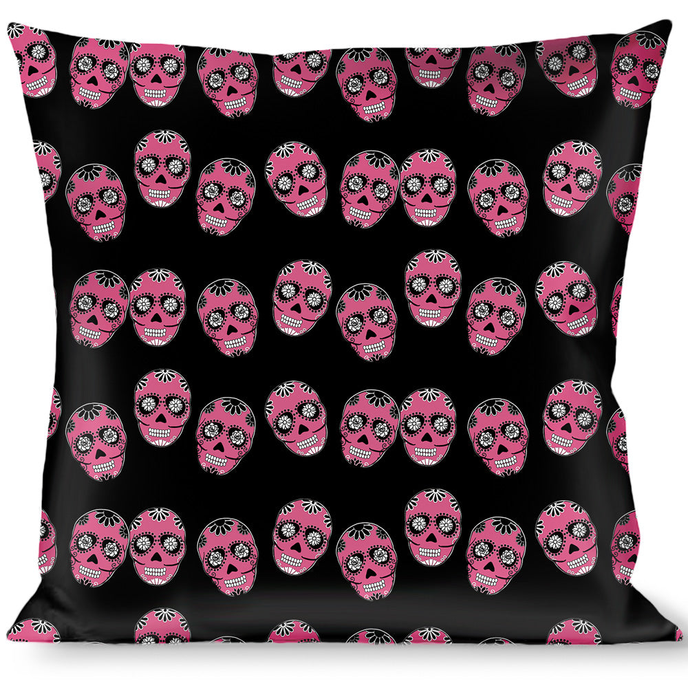 Buckle-Down Throw Pillow - Sugar Skulls Black/White/Fuchsia Throw Pillows Buckle-Down   