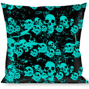 Buckle-Down Throw Pillow - Skulls Stacked Weathered Black/Teal Throw Pillows Buckle-Down   