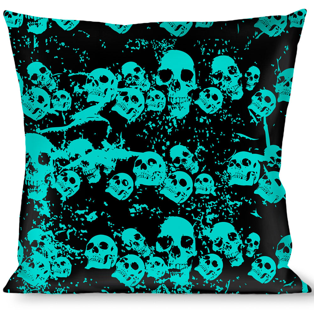 Buckle-Down Throw Pillow - Skulls Stacked Weathered Black/Teal Throw Pillows Buckle-Down   