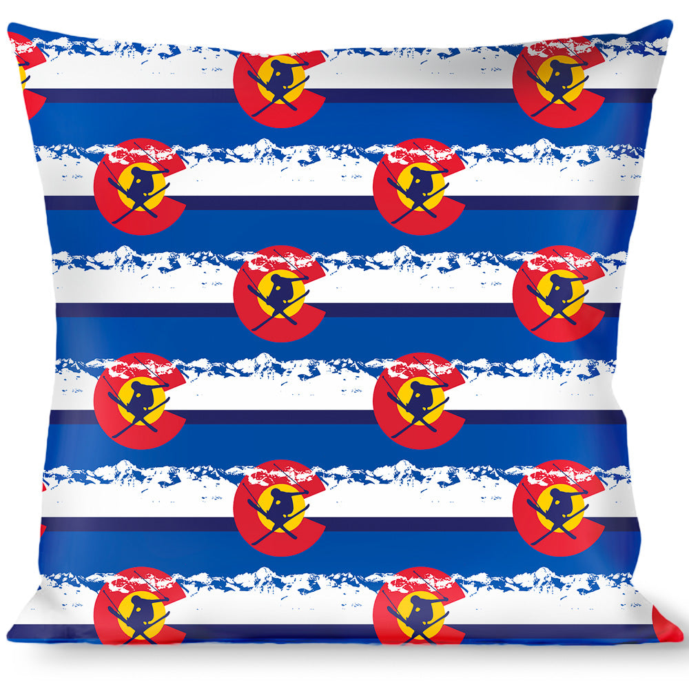 Buckle-Down Throw Pillow - Colorado Skier4/Mountains Blues/White/Red/Yellow Throw Pillows Buckle-Down   