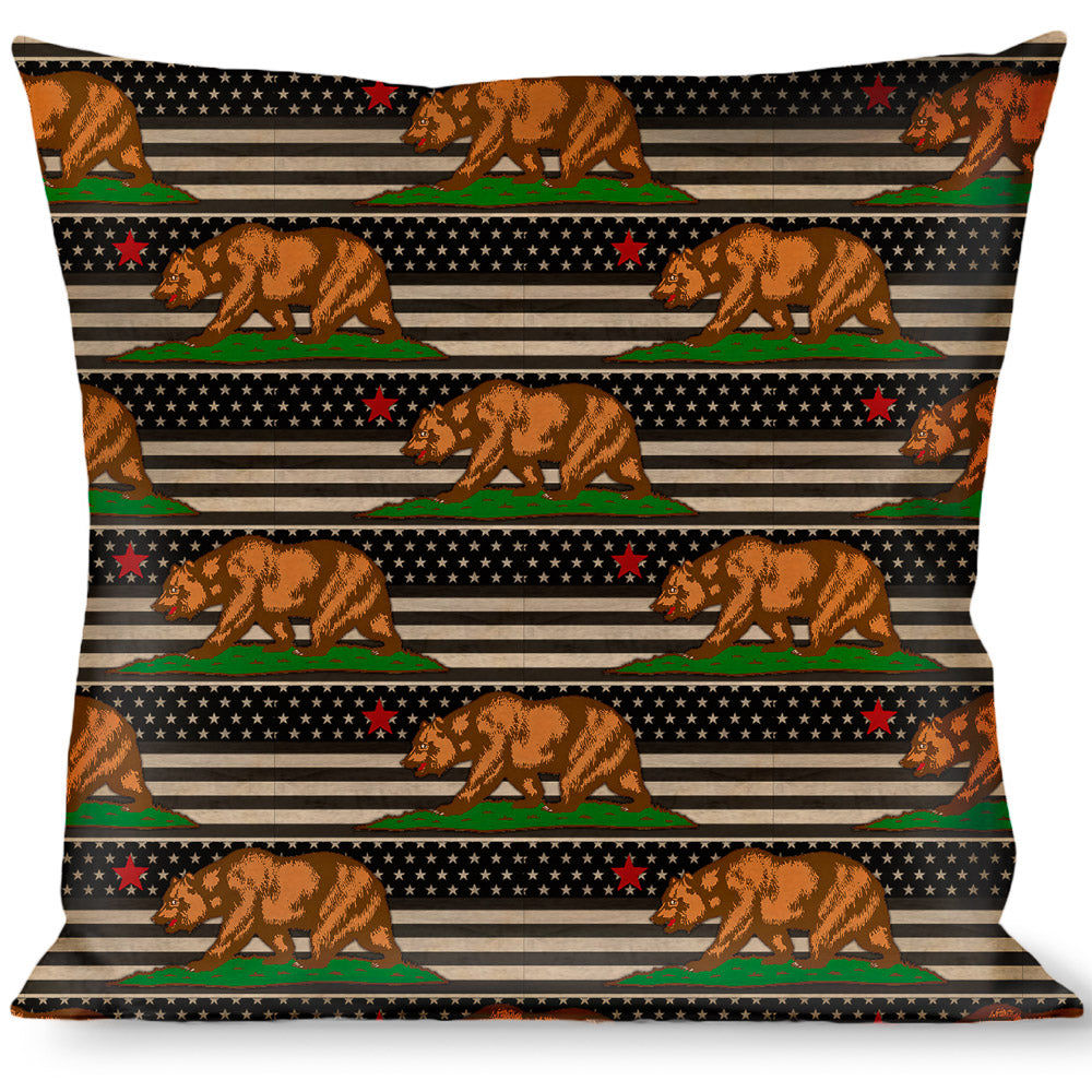 Buckle-Down Throw Pillow - Cali Bear/Star/US Flag Stretch Black/White/Red Throw Pillows Buckle-Down   