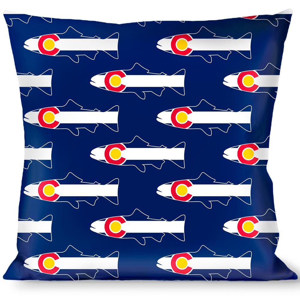 Buckle-Down Throw Pillow - Colorado Trout Flag Blue/White/Red/Yellow Throw Pillows Buckle-Down   