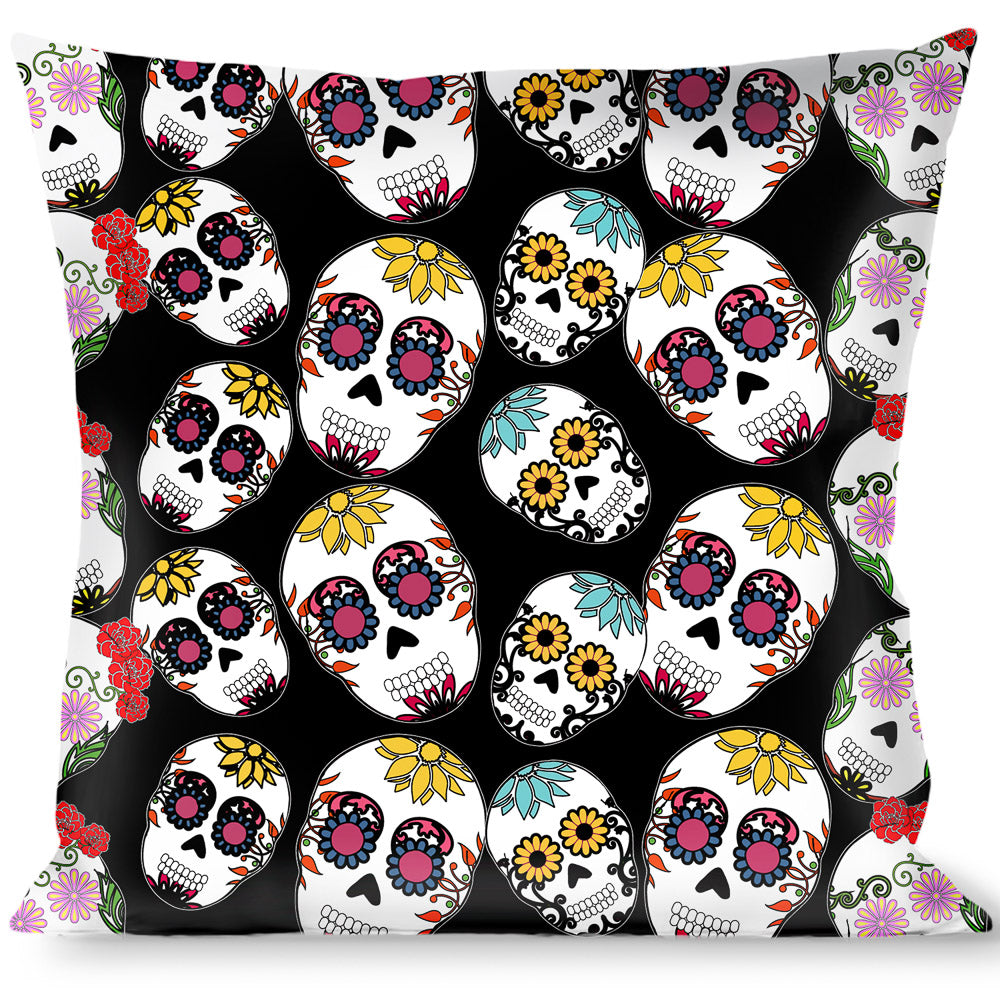 Buckle-Down Throw Pillow - Staggered Sugar Skulls C/U Black/Multi Color Throw Pillows Buckle-Down   