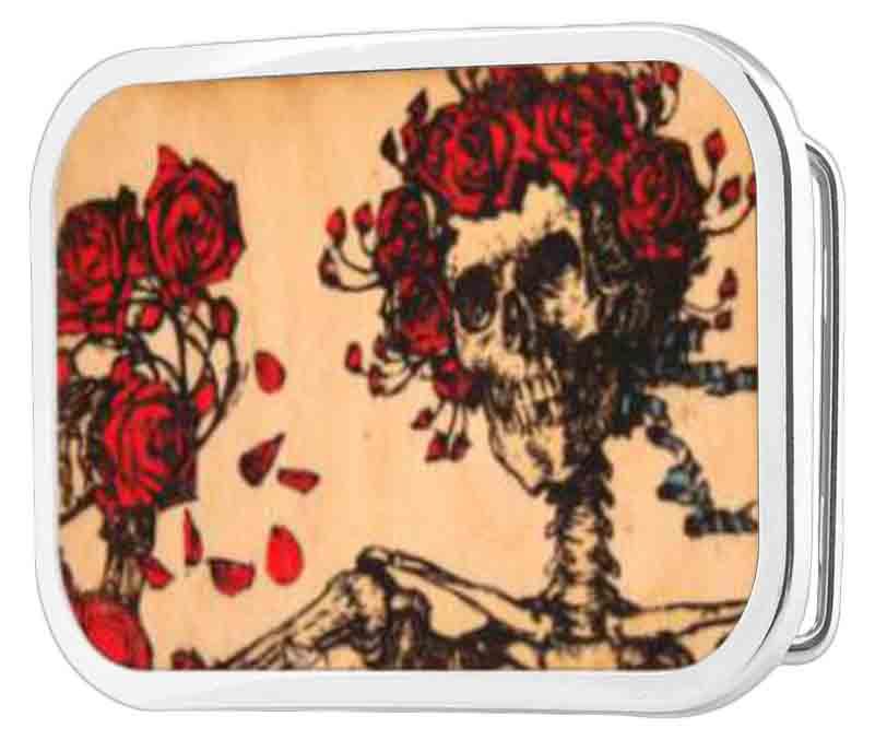 Skeleton & Roses FC Wood Natural/Color - Matte Rock Star Buckle Belt Buckles Grateful Dead   