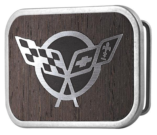 Corvette Framed Marquetry Black Walnut/Metal - Matte Rock Star Buckle Belt Buckles GM General Motors   
