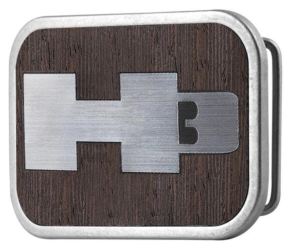 H3 Framed Marquetry Black Walnut/Metal - Matte Rock Star Buckle Belt Buckles GM General Motors   