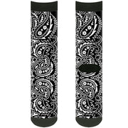 Sock Pair - Polyester - Floral Paisley2 Black/White - CREW Socks Buckle-Down   