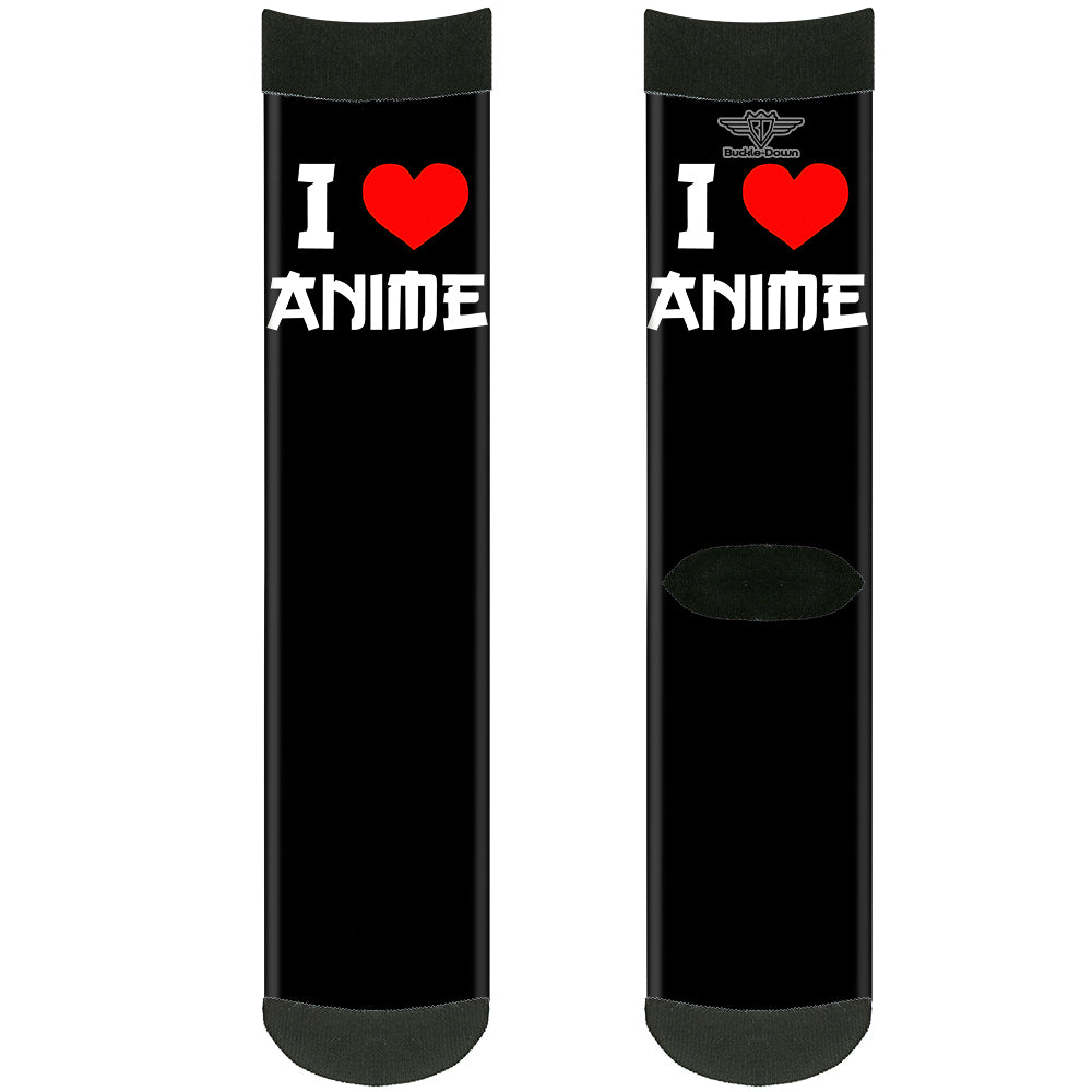 Sock Pair - Polyester - I "Heart" ANIME Bold Black/White/Red - CREW Socks Buckle-Down   