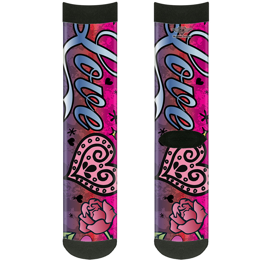 Sock Pair - Polyester - Love Love Pink - CREW Socks Buckle-Down   