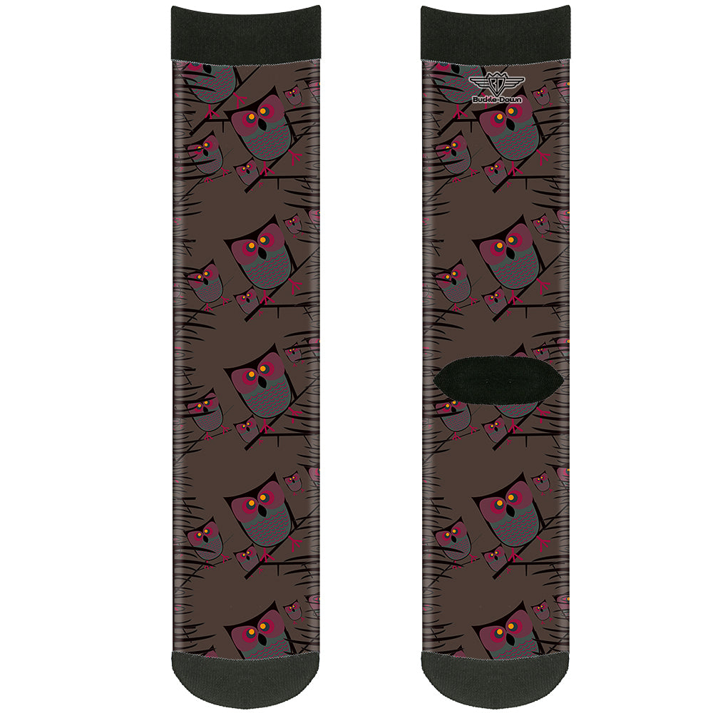 Sock Pair - Polyester - Owls in Trees Purple - CREW Socks Buckle-Down   