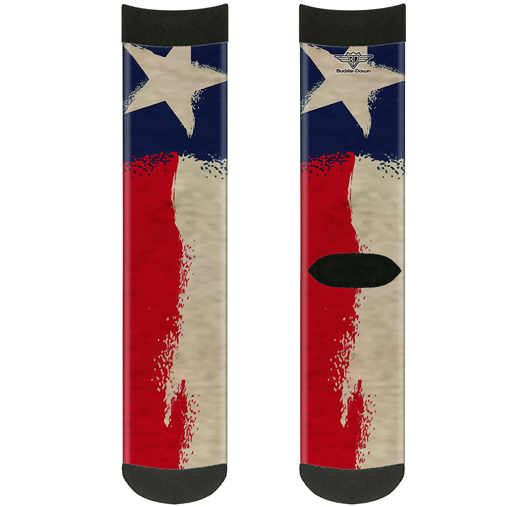 Sock Pair - Polyester - Texas Flag C/U Distressed Painting - CREW Socks Buckle-Down   