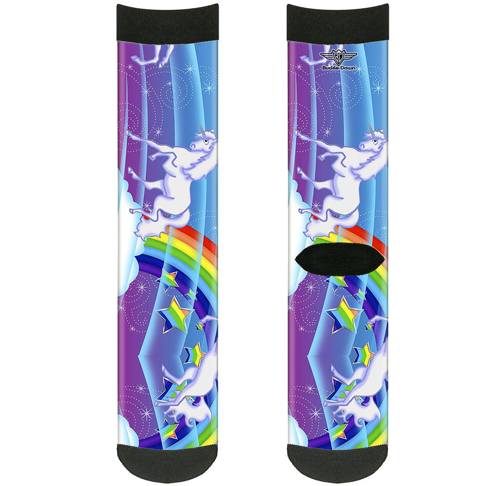 Sock Pair - Polyester - Unicorns/Rainbows/Stars Blue/Rainbow/White - CREW Socks Buckle-Down   