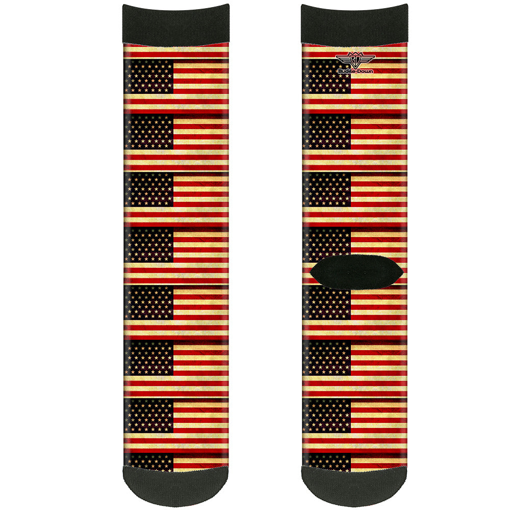 Sock Pair - Polyester - Vintage US Flag Repeat - CREW Socks Buckle-Down   