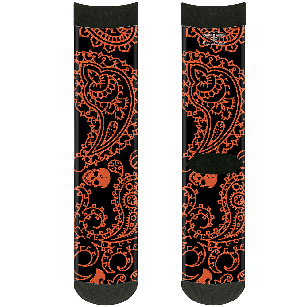 Sock Pair - Polyester - Bandana/Skulls Black/Orange - CREW Socks Buckle-Down   