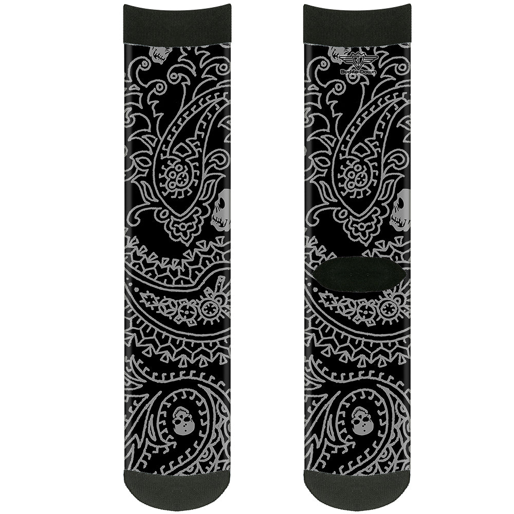 Sock Pair - Polyester - Bandana/Skulls Black/Silver - CREW Socks Buckle-Down   