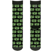 Sock Pair - Polyester - BD Skulls w/Wings Black/Green - CREW Socks Buckle-Down   