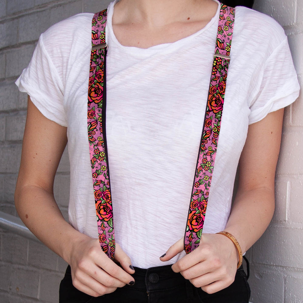 Suspenders - 1.0" - Born to Blossom CLOSE-UP Pink Suspenders Buckle-Down   