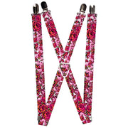 Suspenders - 1.0" - Born to Blossom CLOSE-UP White Suspenders Buckle-Down   