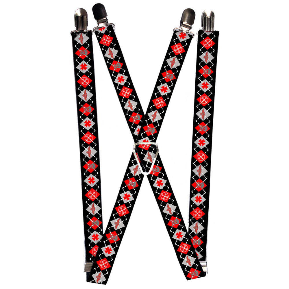 Suspenders - 1.0" - BD Argyle Black/Red/Gray Suspenders Buckle-Down   