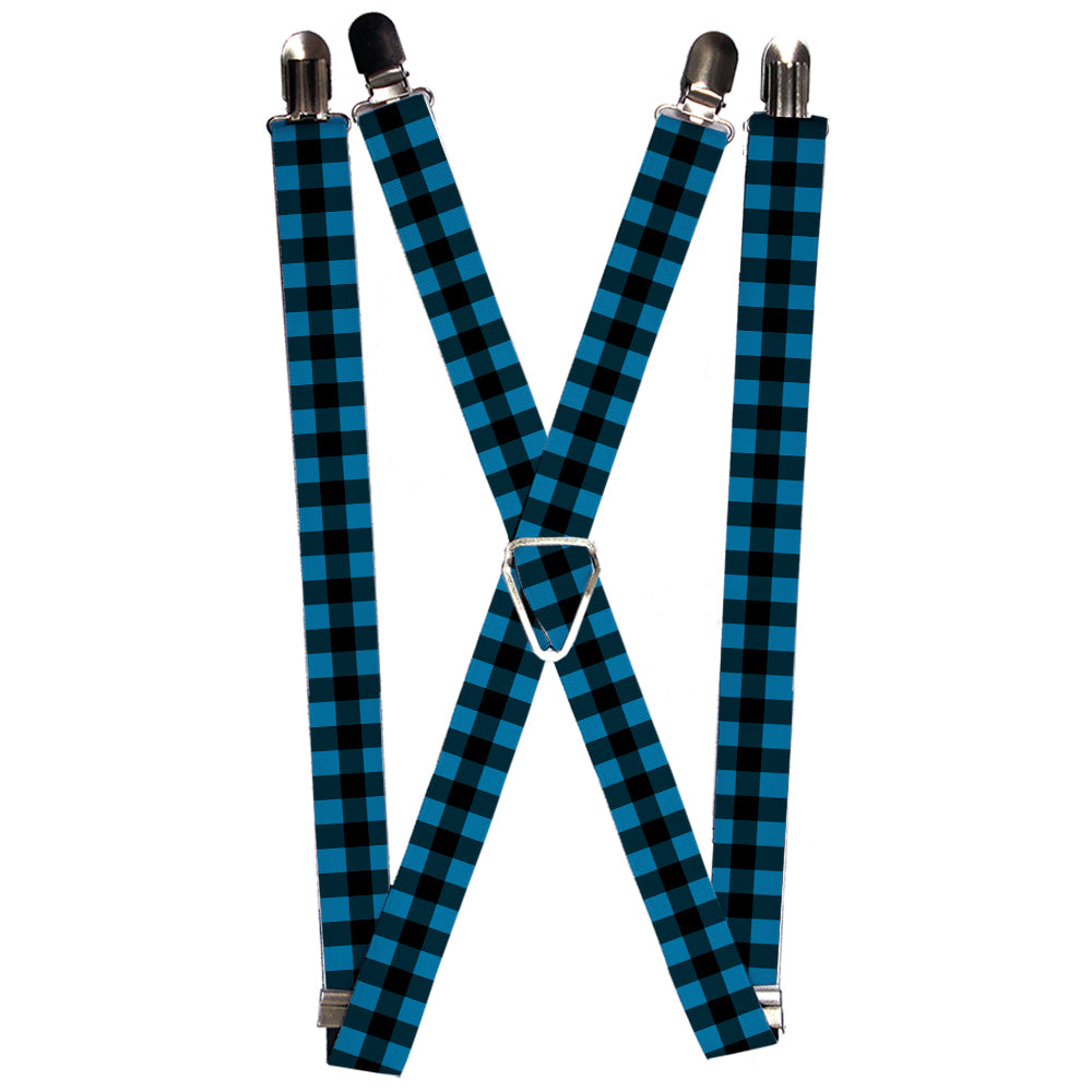 Suspenders - 1.0" - Buffalo Plaid Black/Turquoise Suspenders Buckle-Down   