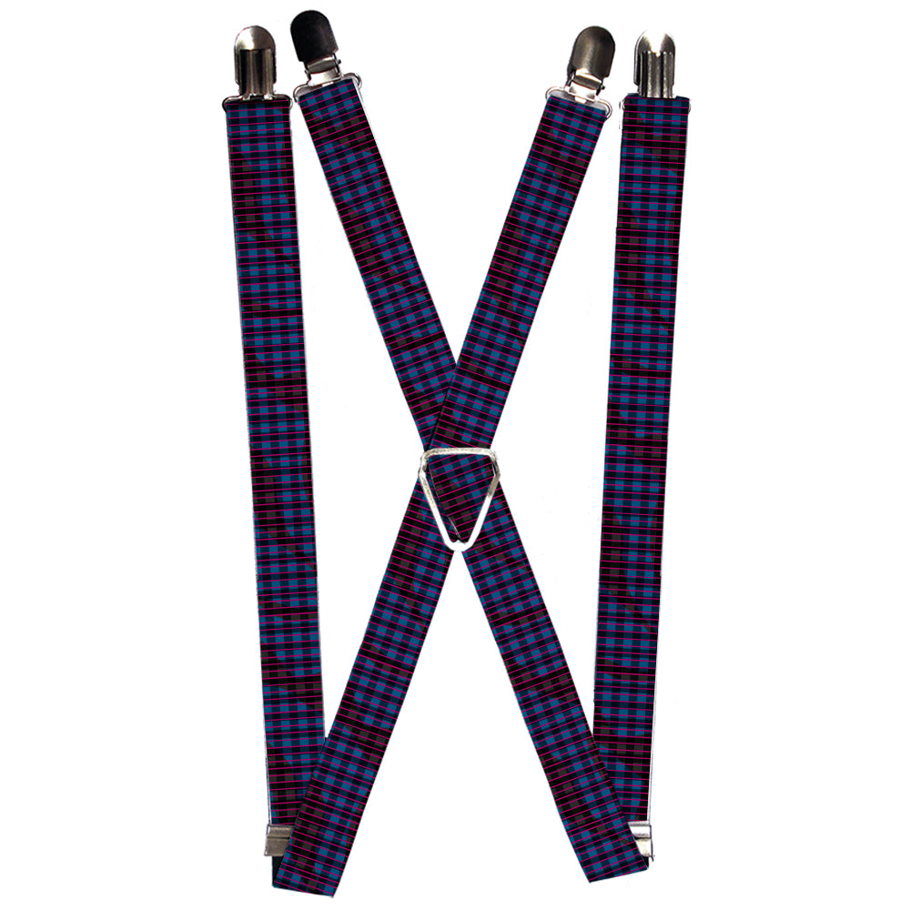 Suspenders - 1.0" - Buffalo Plaid Abstract White/Black/Turquoise Suspenders Buckle-Down   