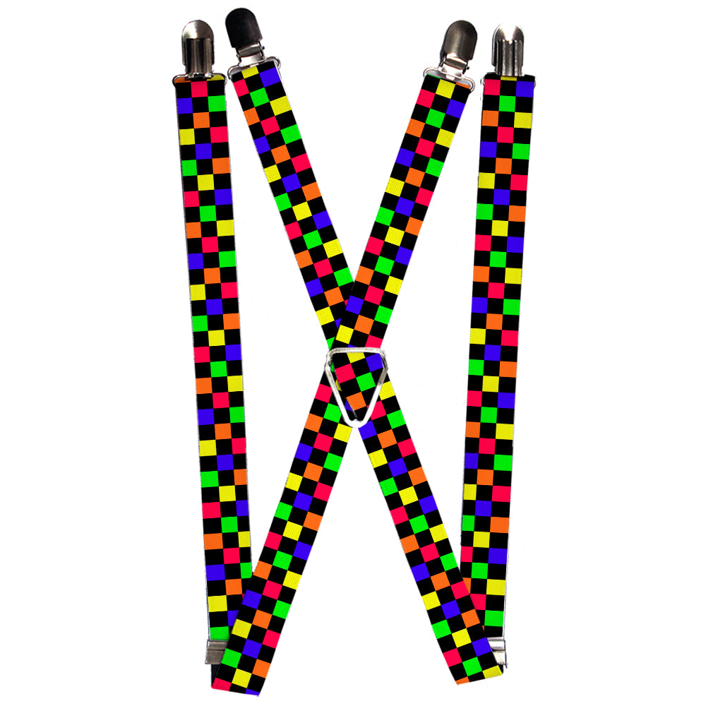 Suspenders - 1.0" - Checker Black/Multi Neon Suspenders Buckle-Down   