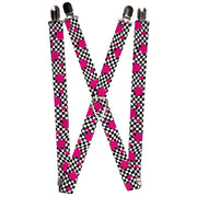 Suspenders - 1.0" - Checker & Stars Black/White/Pink Suspenders Buckle-Down   