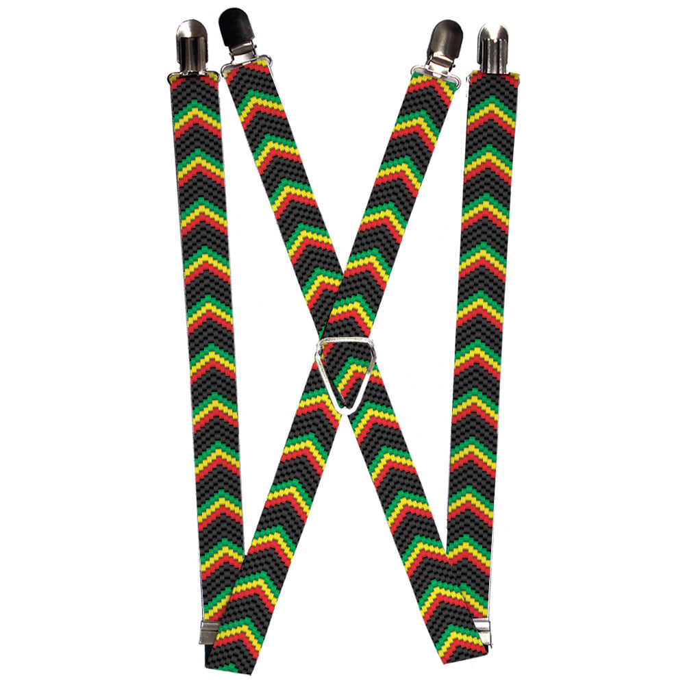 Suspenders - 1.0" - Chevron Weave Black/Rasta Suspenders Buckle-Down   