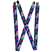 Suspenders - 1.0" - Crown Princess Oval Black/Turquoise Suspenders Buckle-Down   