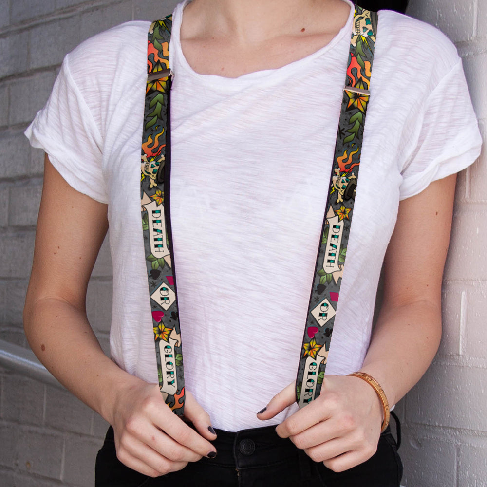Suspenders - 1.0" - Death or Glory Gray Suspenders Buckle-Down   