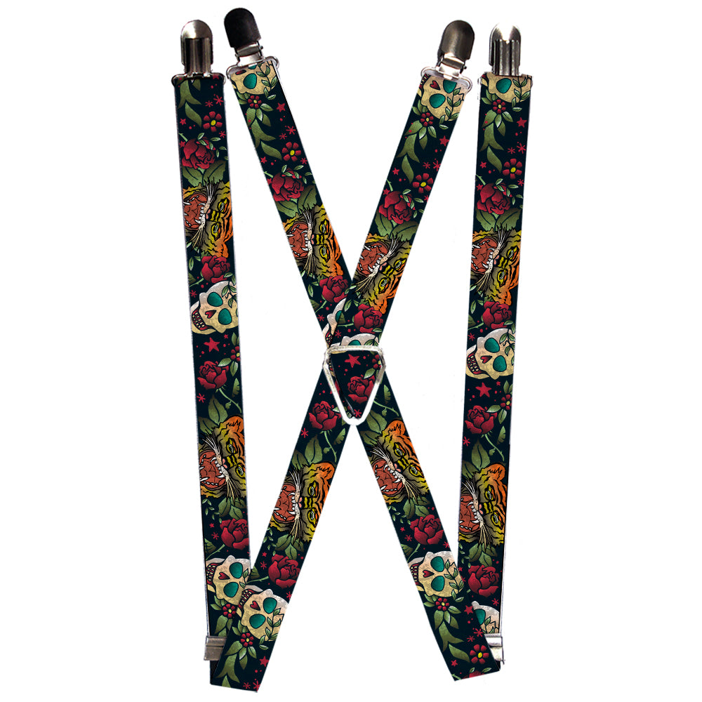 Suspenders - 1.0" - Death Before Dishonor CLOSE-UP Black Suspenders Buckle-Down   